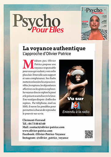 Article « La voyance authentique, l’approche d’Olivier Patrice » publié dans Psycho pour Elles