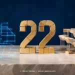 Chemin de vie 22 représenté par un nombre doré reliant un plan lumineux à une structure répartie sur plusieurs supports