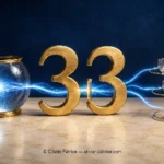 Chemin de vie 33 représenté par un nombre doré transmettant une lumière bleue vers plusieurs récepteurs séparés